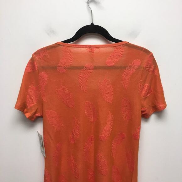 LulaRoe Orange Feather Print Scoop Neck Short Sleeve Jacquard Classic T-Shirt XS - Picture 5 of 8